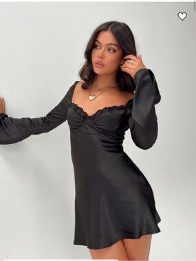 Princess Polly Black Satin Long Sleeve Mini Dress